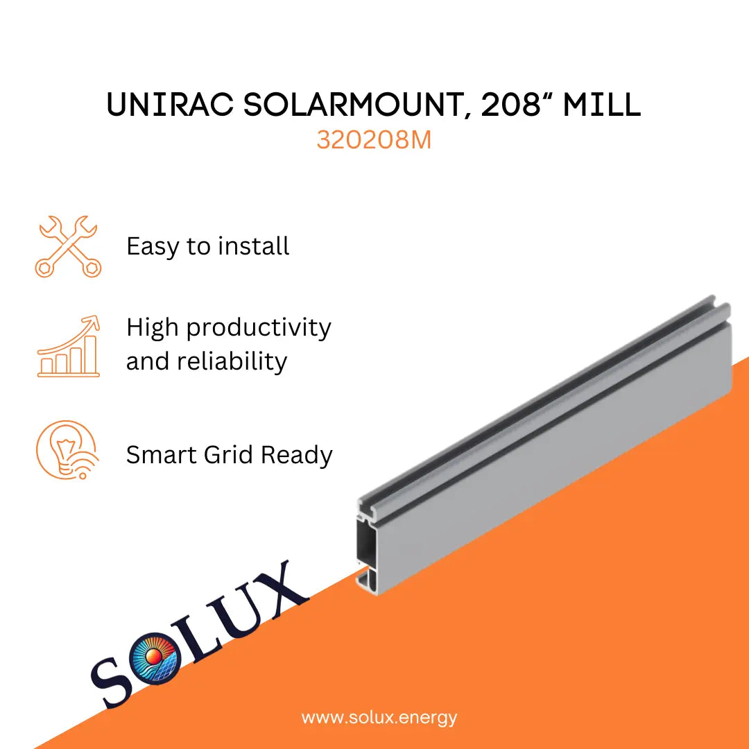 This is an image of Unirac Solarmount 208“ Mill, 320208M. Easy to install, smart grid ready and high productivity and reliability.